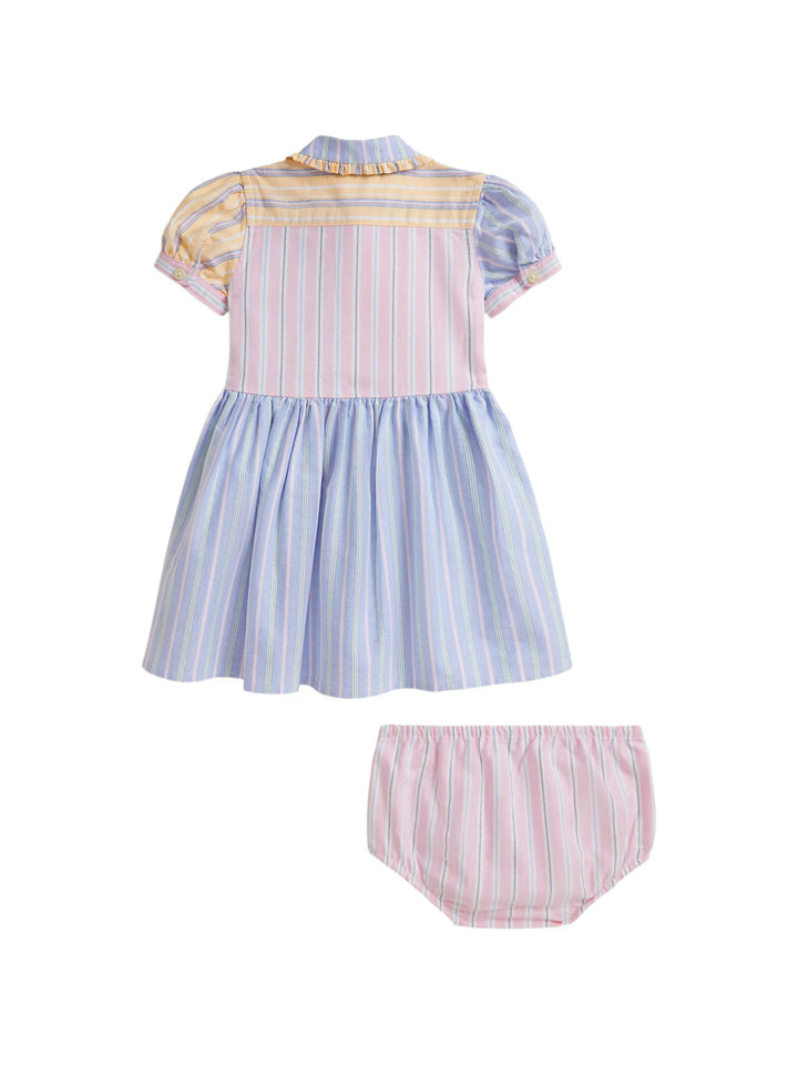 RALPH LAUREN BEBE NIÑA VESTIDO CLASSIC OXFORD BLUE PINK YELLOW MULTI