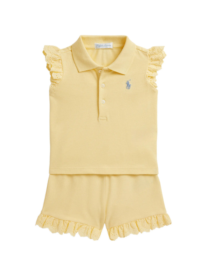 RALPH LAUREN BEBE NIÑA CONJ. DE SHORT STRETCH MESH T-BIRD YELLOW