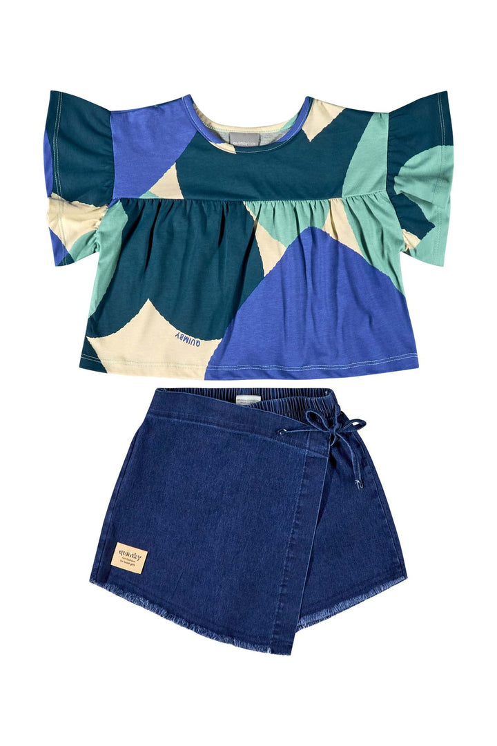 QUIMBY NIÑA CONJ DE SHORT BLUE/GREEN/LIGHT BROWN