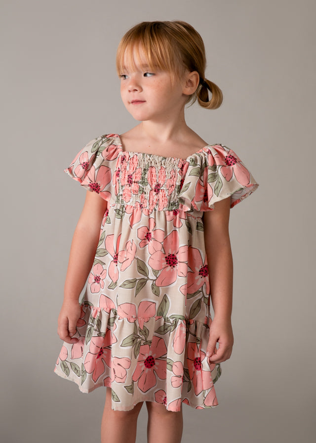 Mayoral Vestido Efecto Lino Estampado Mandarina para Niña