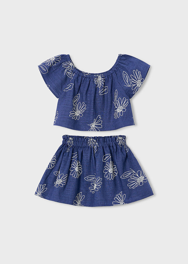 Mayoral Conjunto De Falda Lino Estampado Porcelana para Niña
