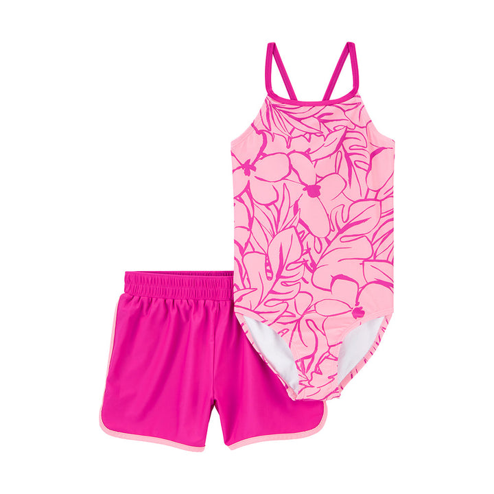 CARTERS NIÑA VESTIDO DE BAÑO CONJ. DE SHORT PINK FLR