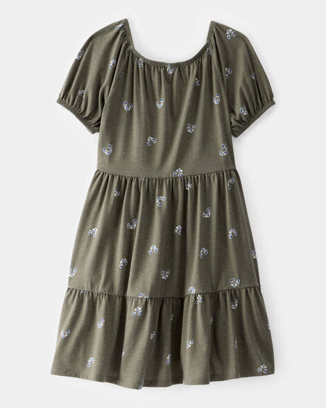 CARTERS NIÑA VESTIDO KNIT PUFF SLV GREEN FLORAL