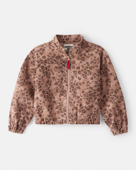 OSHKOSH NIÑA ABRIGO JACKET TWILL LEOPARD PRINT BROWN