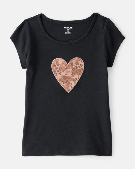 OSHKOSH NIÑA TSHIRT GRAPHIC BLACK LEOPARD HEART