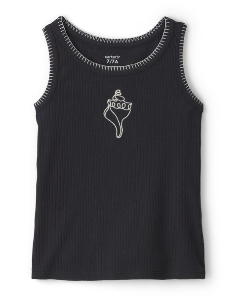 Carters Tshirt Whip Stitch Tank Black para Niña
