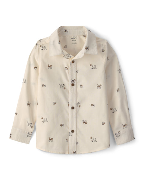 Carters Camisa M/l Woven Dog Print Cream para Niño
