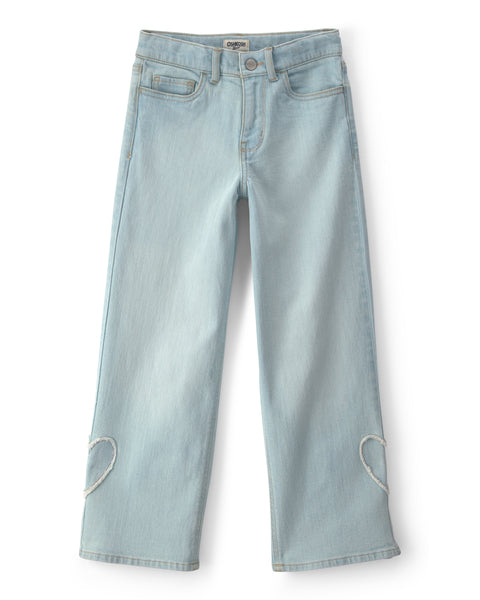 OSHKOSH NIÑA JEAN WIDE LEG LIGHT WASH HEART PATCH