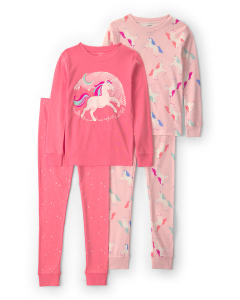 Carters Pijama Cotton Pink Unicorn 4pcs para Niña