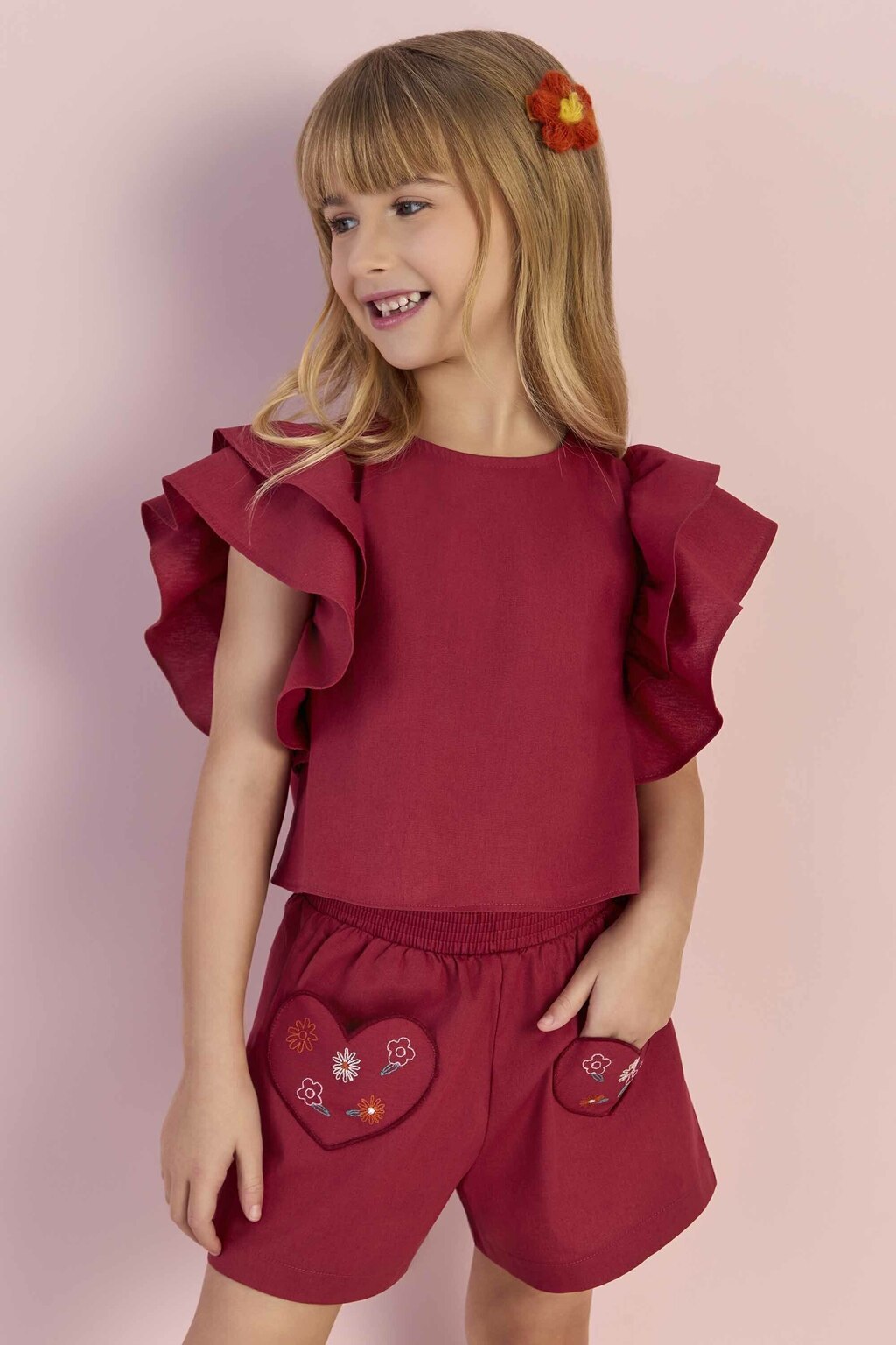 MON SUCRÉ NIÑA CONJ. DE SHORT FLOWER GARDEN VERMELHO