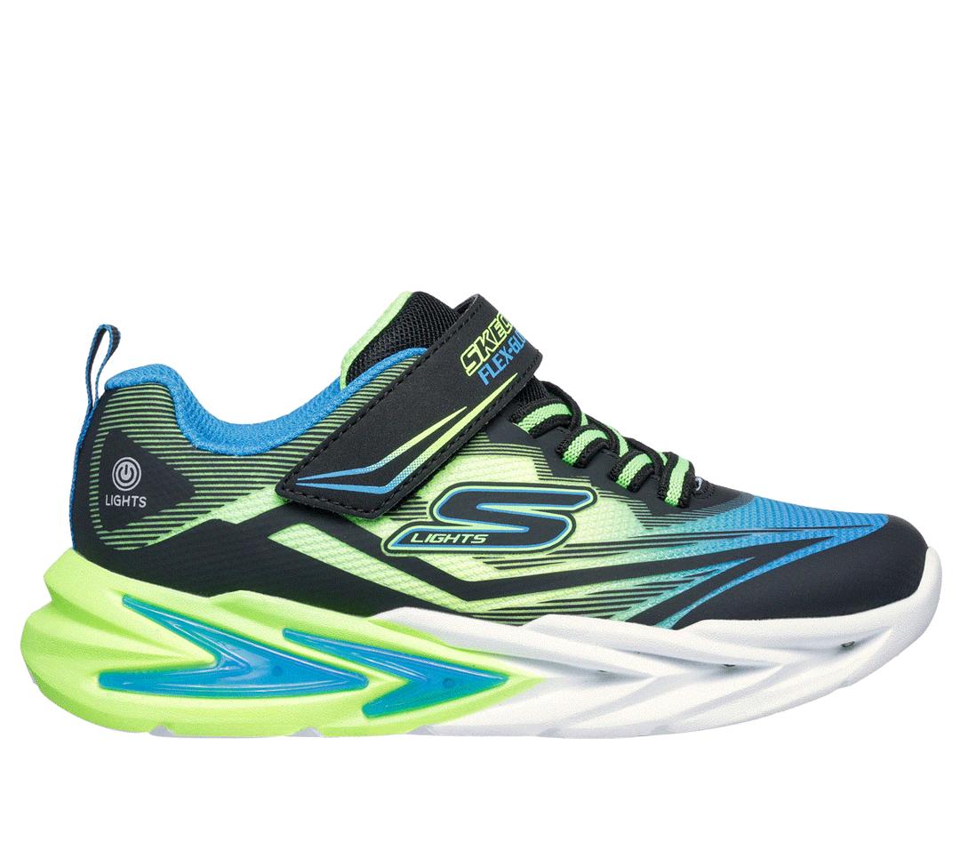 SKECHERS NIÑO ZAPATILLA FLEX GLOW ULTRA BLACK/BLUE/LIME