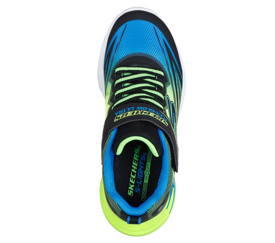 SKECHERS NIÑO ZAPATILLA FLEX GLOW ULTRA BLACK/BLUE/LIME