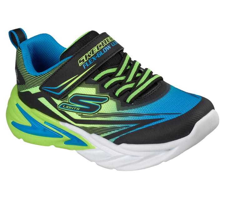 SKECHERS NIÑO ZAPATILLA FLEX GLOW ULTRA BLACK/BLUE/LIME