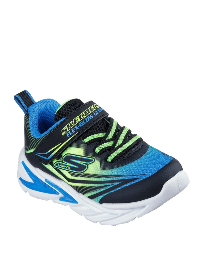 SKECHERS NIÑO ZAPATILLA FLEX GLOW ULTRA BLACK/BLUE/LIME