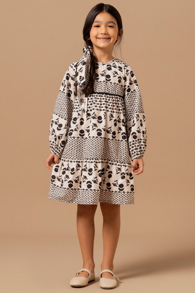 BUGBEE NIÑA VESTIDO FLORAL BLANCO/NEGRO