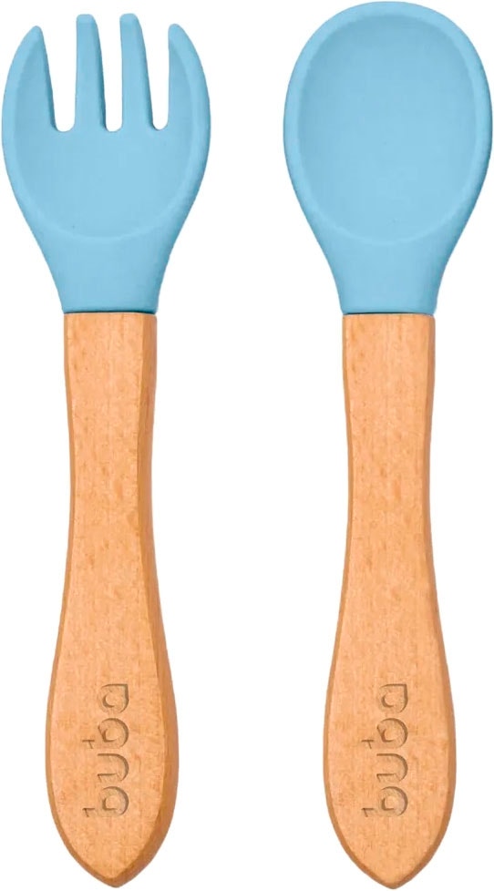 BUBA CUBIERTOS DE SILICONA Y BAMBÚ AZUL