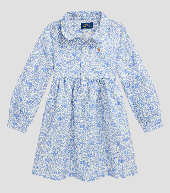 RALPH LAUREN NIÑA VESTIDO CLASSIC OXFORD CAROLAN FLORAL NEVIS BLUE