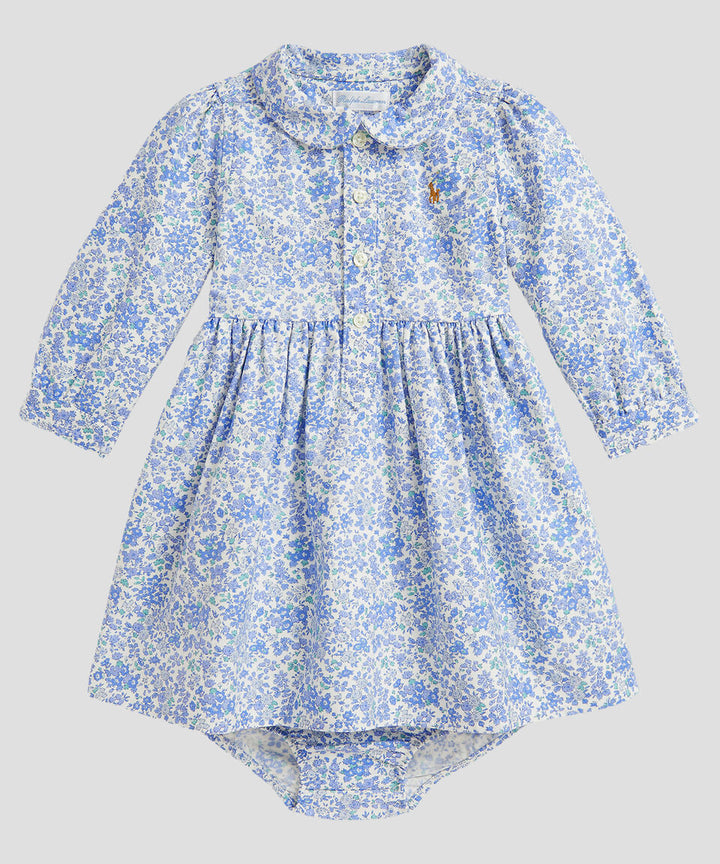 RALPH LAUREN BEBE NIÑA VESTIDO CLASSIC OXFORD CAROLAN FLORAL NEVIS BLUE