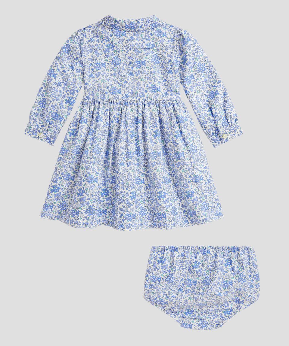RALPH LAUREN BEBE NIÑA VESTIDO CLASSIC OXFORD CAROLAN FLORAL NEVIS BLUE