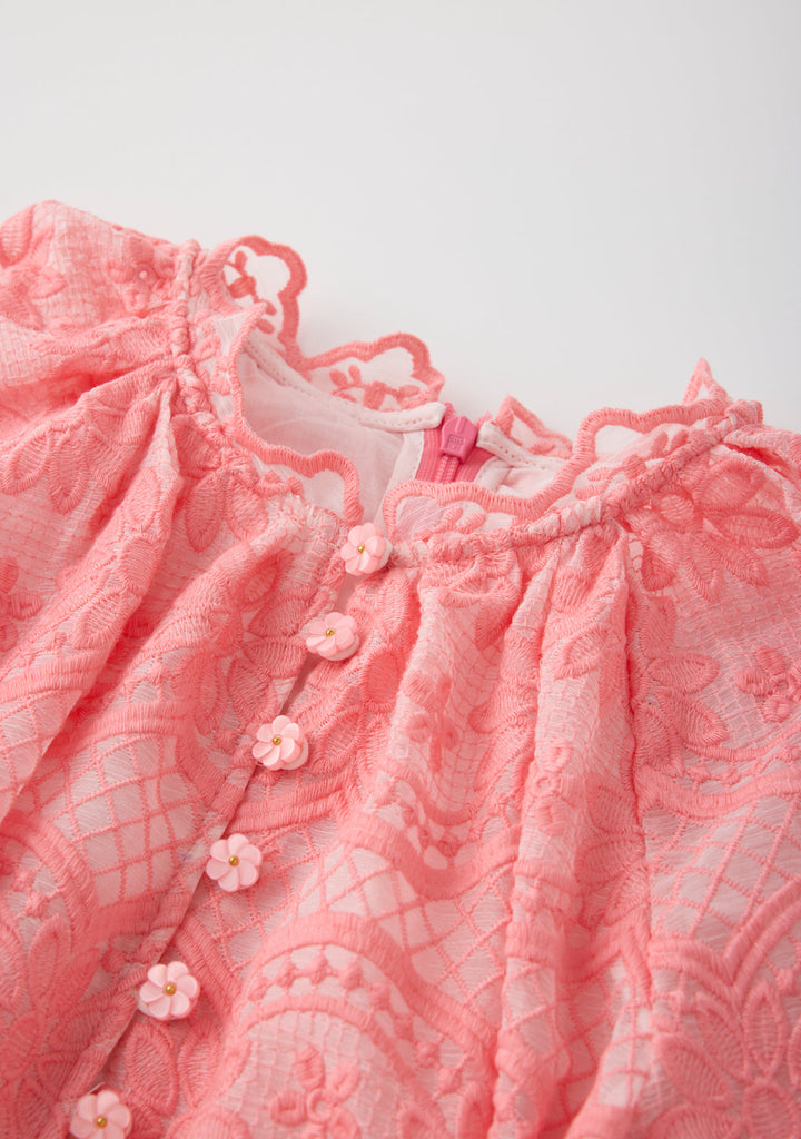 MARLO NIÑA VESTIDO KAIA LACE EMBROIDERED MINI PEACH