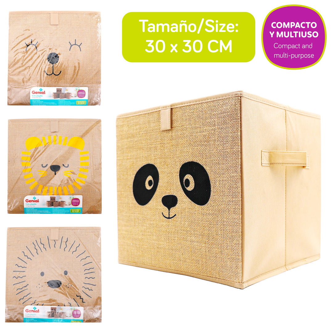 Genial Cubo Organizador Plegable W/Asas Laterales 30 X 30 Cm Panda