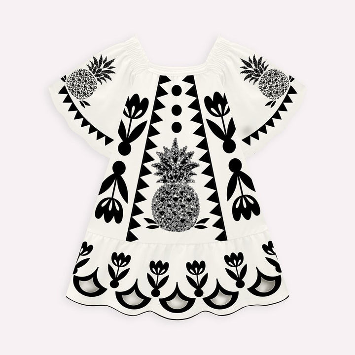 NANAI NIÑA VESTIDO BLANCO BORDADOS NEGRO