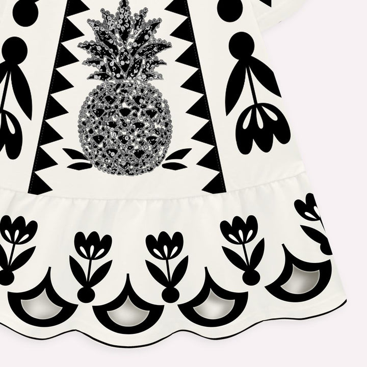 NANAI NIÑA VESTIDO BLANCO BORDADOS NEGRO