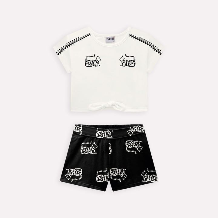 NANAI NIÑA CONJ. DE SHORT ESTAMPADO/NEGRO