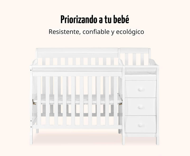 Premium Baby Cuna de Madera C/Cambiador y Organizador Blanco