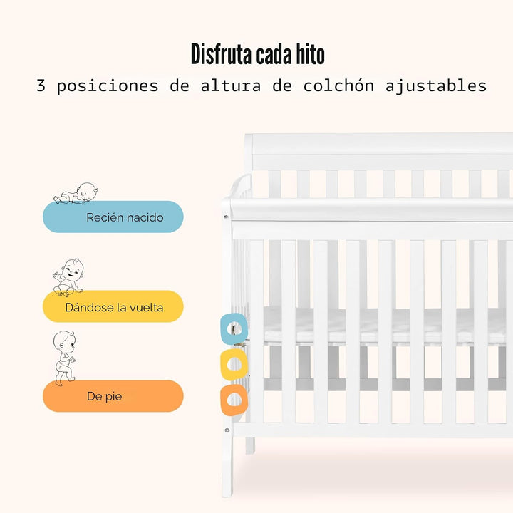 Premium Baby Cuna de Madera C/Cambiador y Organizador Blanco