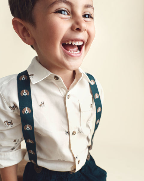 Carters Camisa Woven Dog Print Cream para Niño