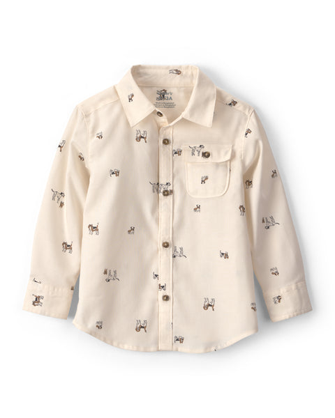 Carters Camisa Woven Dog Print Cream para Niño