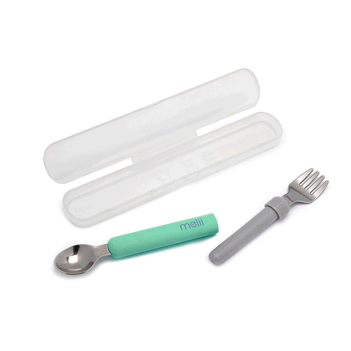 MELII TENEDOR Y CUCHARA CON ESTUCHE MINT/GREY