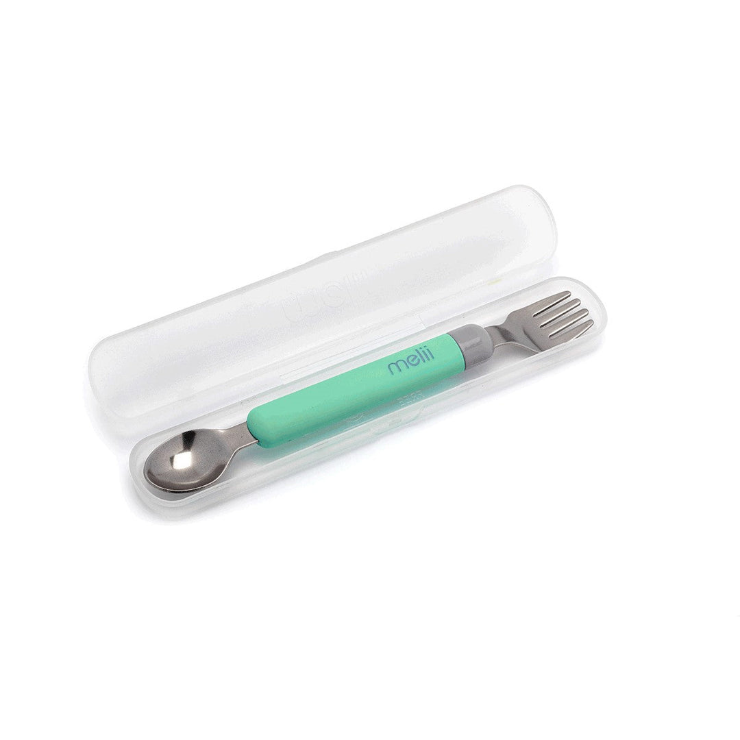 MELII TENEDOR Y CUCHARA CON ESTUCHE MINT/GREY