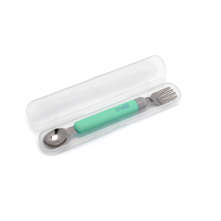 MELII TENEDOR Y CUCHARA CON ESTUCHE MINT/GREY