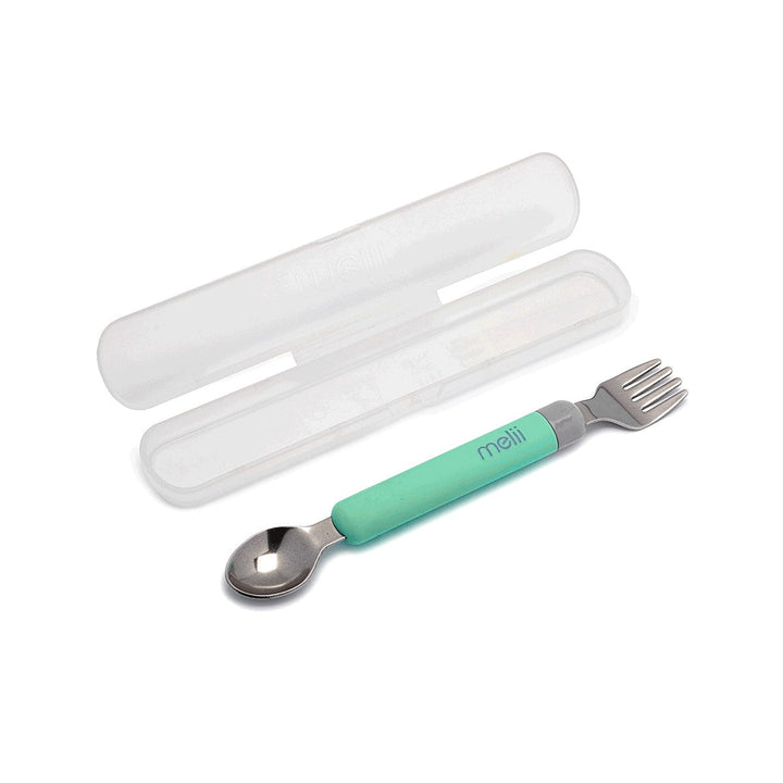 MELII TENEDOR Y CUCHARA CON ESTUCHE MINT/GREY