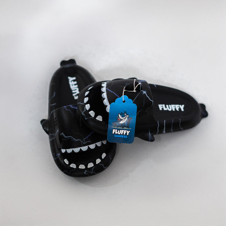 FLUFFY NIÑA CHANCLETA SHARK BLACK LIGHTNING