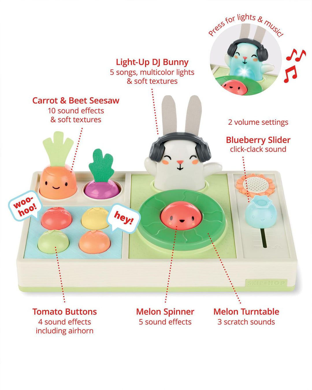 SKIP HOP SET DE DJ MUSICAL CON LUCES, CANCIONES Y EFECTOS DE SONIDO