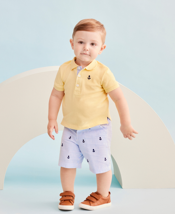 LITTLE ME NIÑO CONJ. DE SHORT POLO ANCHOR BLUE