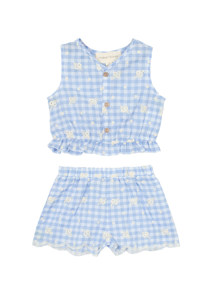 MABEL & HONEY NIÑA CONJ. DE SHORT BARNYARD BABE BLUE