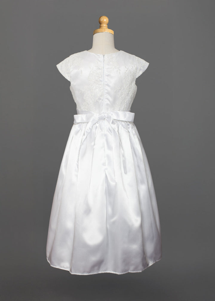 ISOBELLA & CHLOE NIÑA VESTIDO DE SATIN Y ENCAJE CON CORPIÑO PARA COMUNION