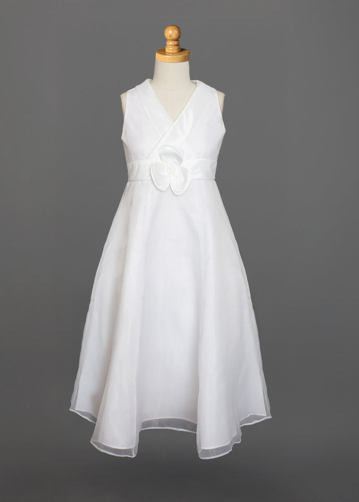 ISOBELLA & CHLOE NIÑA VESTIDO DE TAFFETA PARA COMUNION CON CUELLO DE V