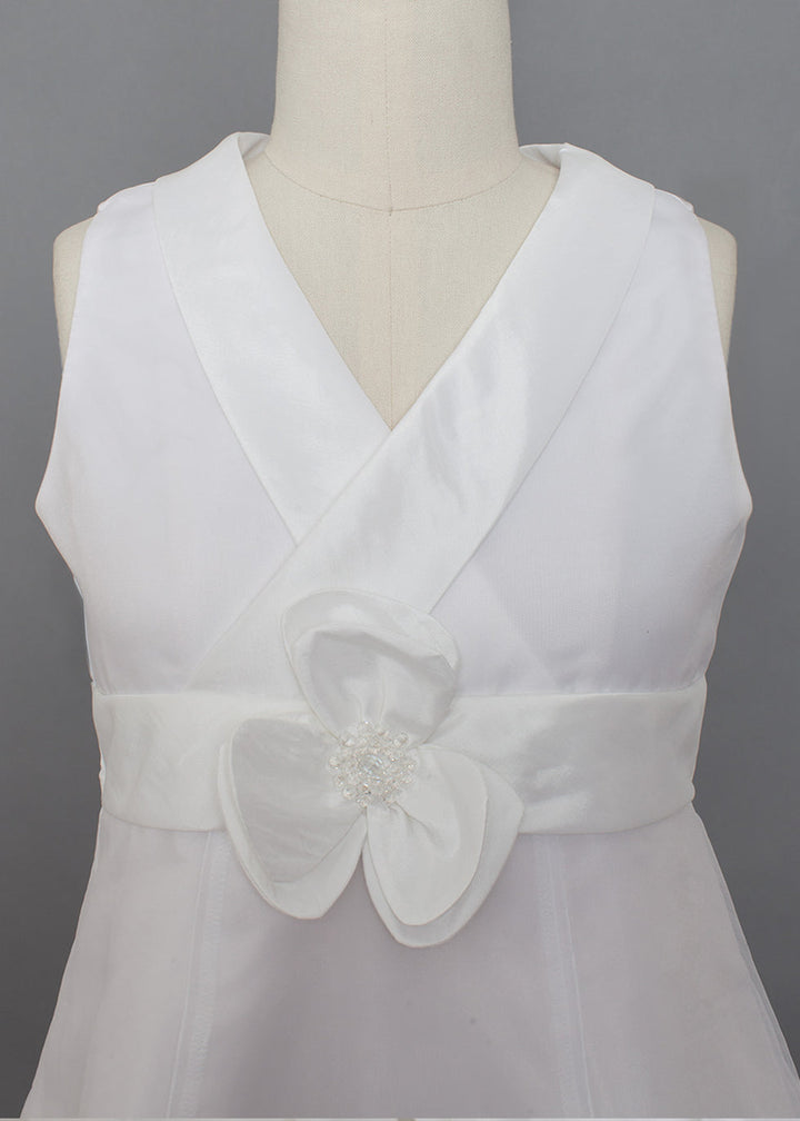 ISOBELLA & CHLOE NIÑA VESTIDO DE TAFFETA PARA COMUNION CON CUELLO DE V