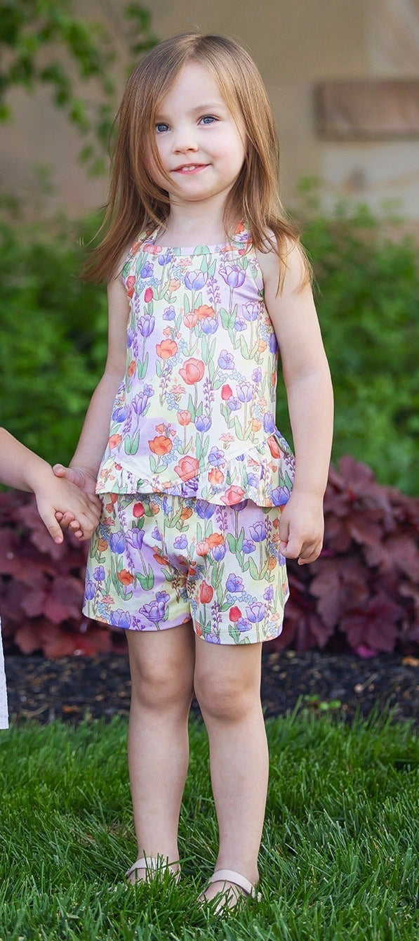 MABEL &amp; HONEY NIÑA CONJ. DE SHORT TULIP TWIRL PURPLE