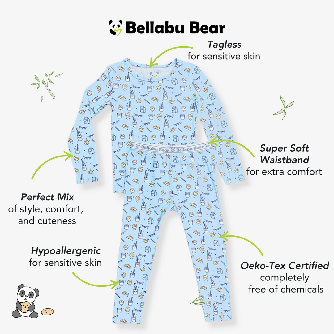 BELLABU BEAR NIÑO PIJAMA MILK & COOKIES BLUE BAMBOO