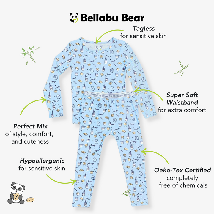 BELLABU BEAR NIÑO PIJAMA MILK & COOKIES BLUE BAMBOO