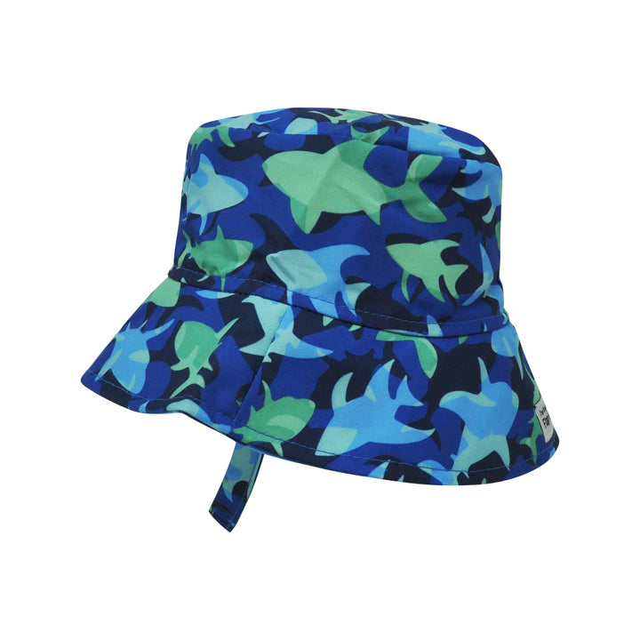 FLAP HAPPY NIÑO SOMBRERO UPF 50 BUCKET MICROFIBER PRINTS PAINTED PALMS BLUE