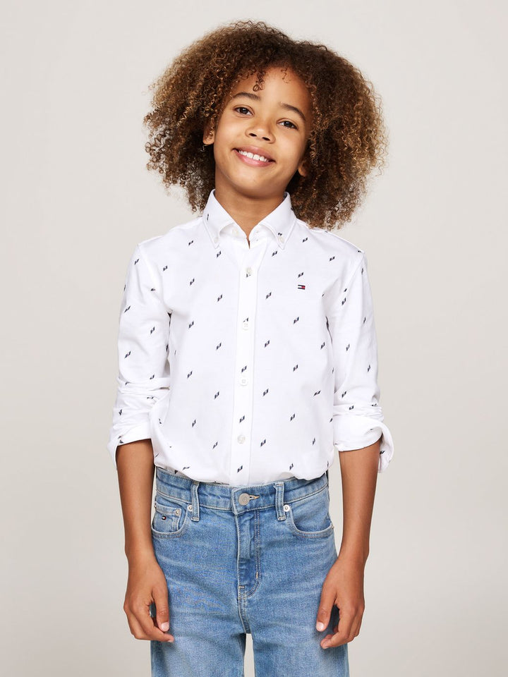 TOMMY HILFIGER NIÑO CAMISA ALLOVER REGULAR BREEZY WHITE