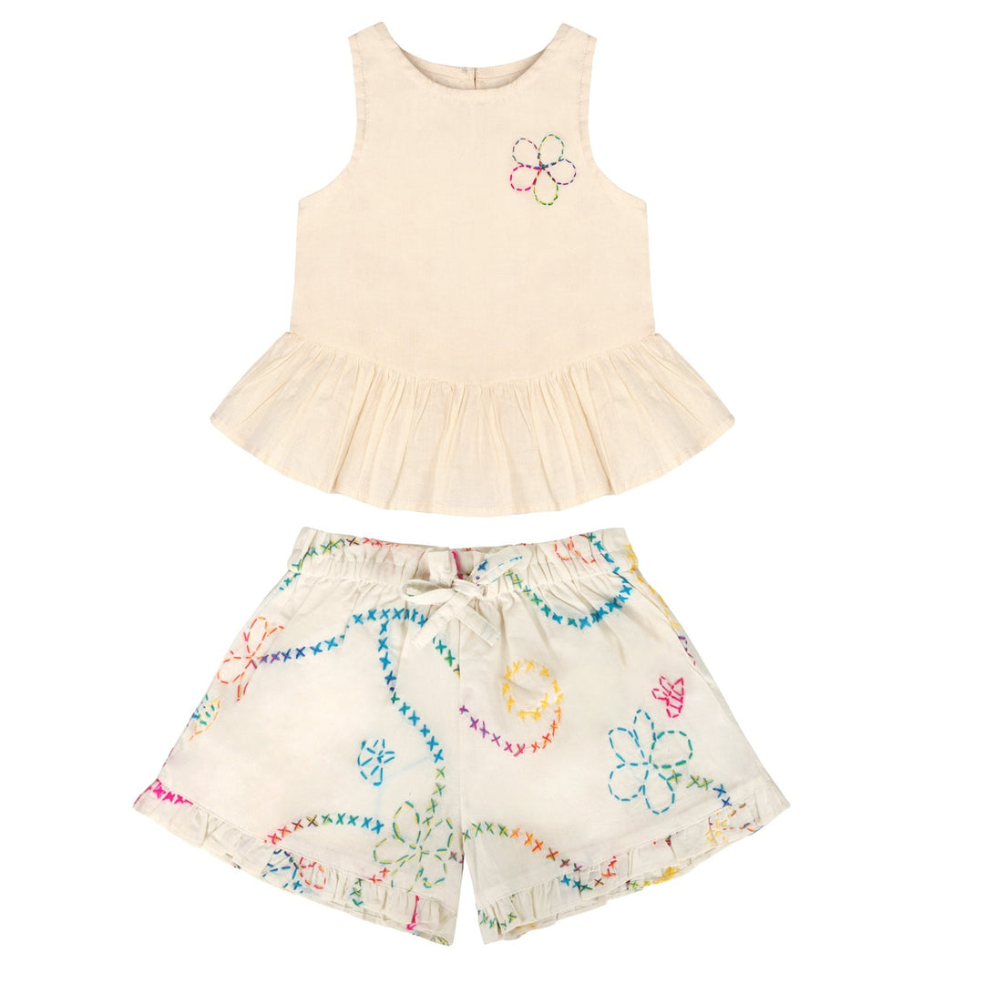 Piglo Conjunto Top Ruffle y Short Jardín Blanco y Rojo para Niña