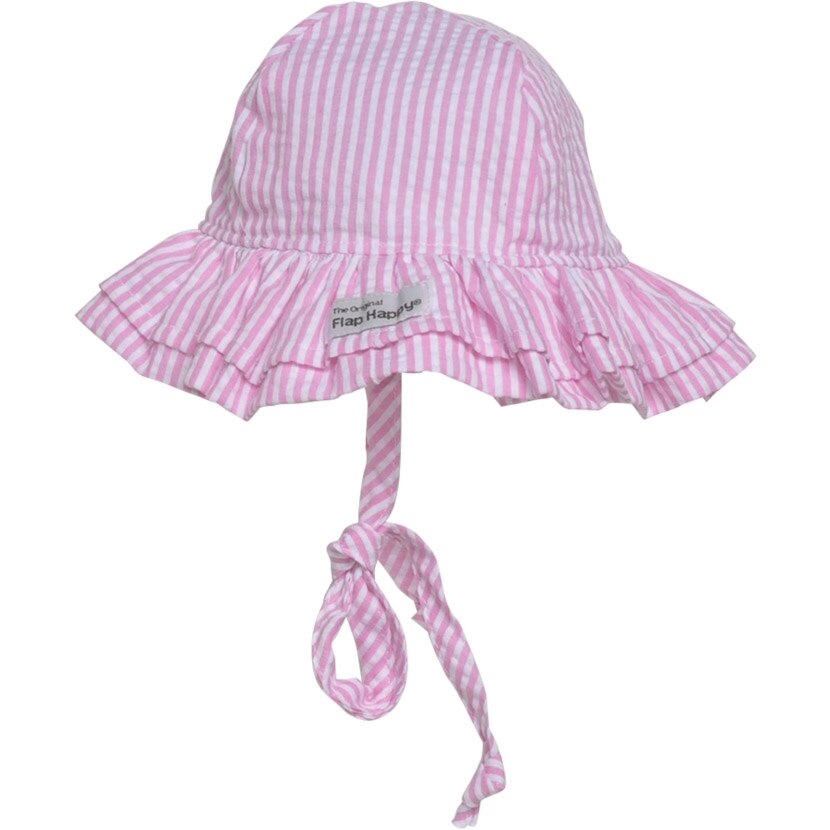 FLAP HAPPY NIÑA SOMBRERO UPF 50 DOUBLE RUFFLE PINK STRIPE